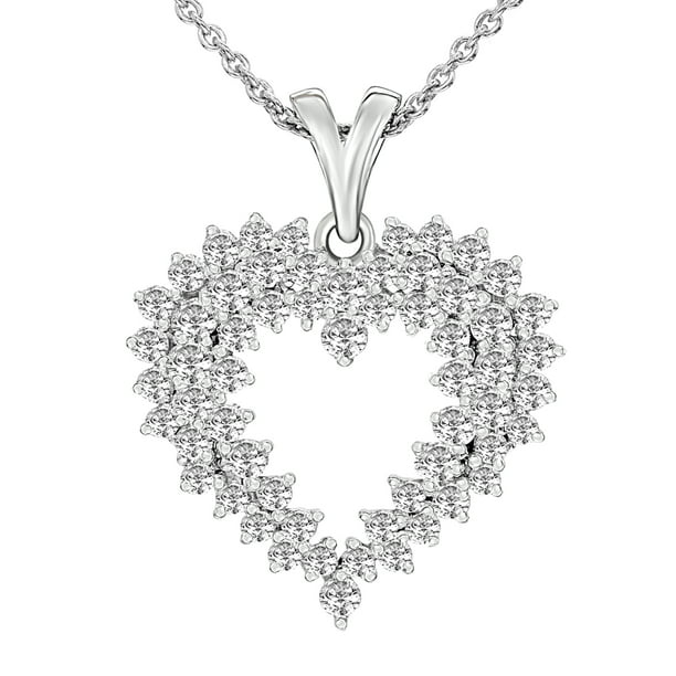 Color H-I, Clarity SI2-I1 Sterling Silver Rhodium Plated Diamond Heart Pendant 
